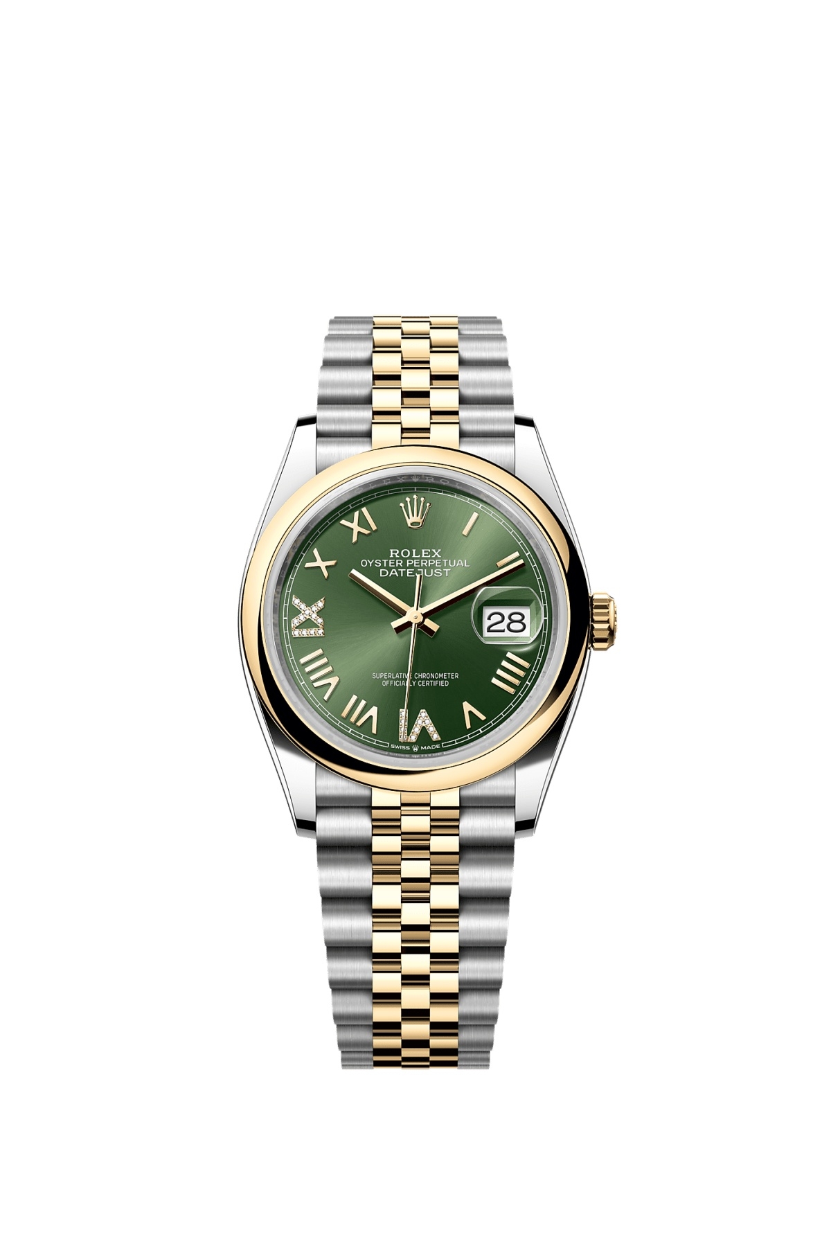 Rolex 126203-0049 : Datejust 36 Stainless Steel  - Yellow Gold - Domed / Olive Roman Diamond  / Jubilee