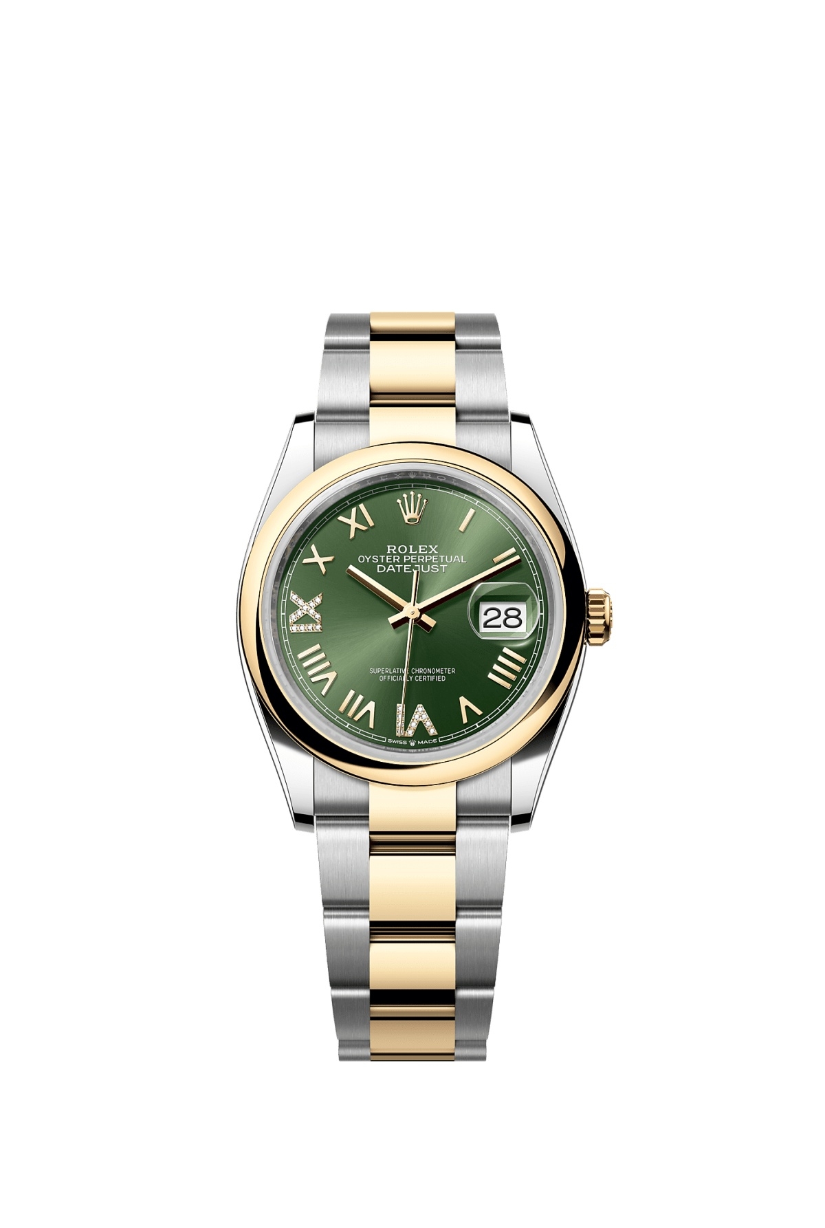Rolex 126203-0050 : Datejust 36 Stainless Steel  - Yellow Gold - Domed / Olive Roman Diamond  / Oyster