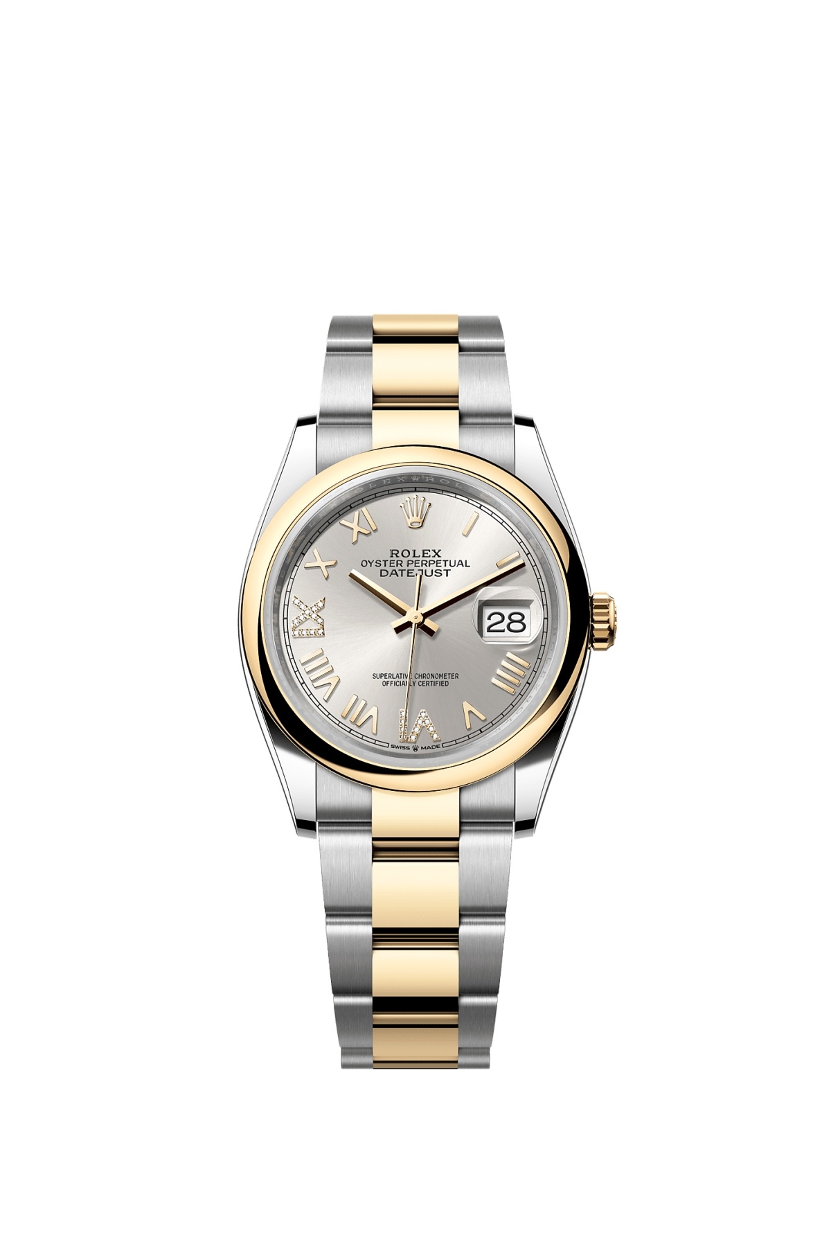 Rolex 126203-0052 : Datejust 36 Stainless Steel  - Yellow Gold - Domed / Silver Roman Diamond  / Oyster