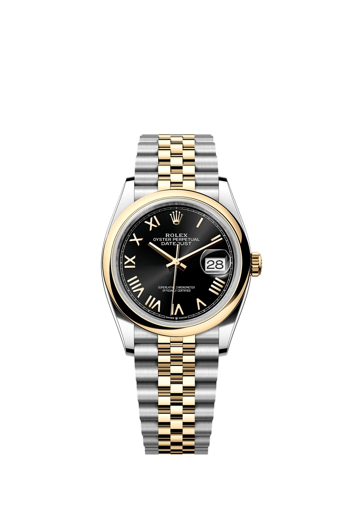 Rolex 126203-0055 : Datejust 36 Stainless Steel - Yellow Gold - Domed / Black Roman / Jubilee