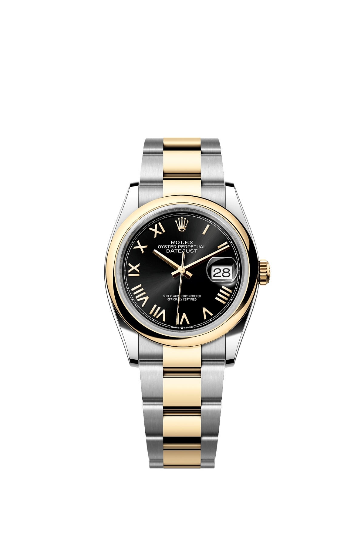Rolex 126203-0056 : Datejust 36 Stainless Steel - Yellow Gold - Domed / Black Roman / Oyster