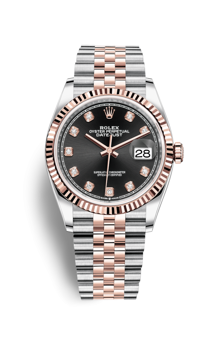 Rolex 126231-0019 : Datejust 36 Stainless Steel / Everose / Fluted / Black Diamond / Jubilee