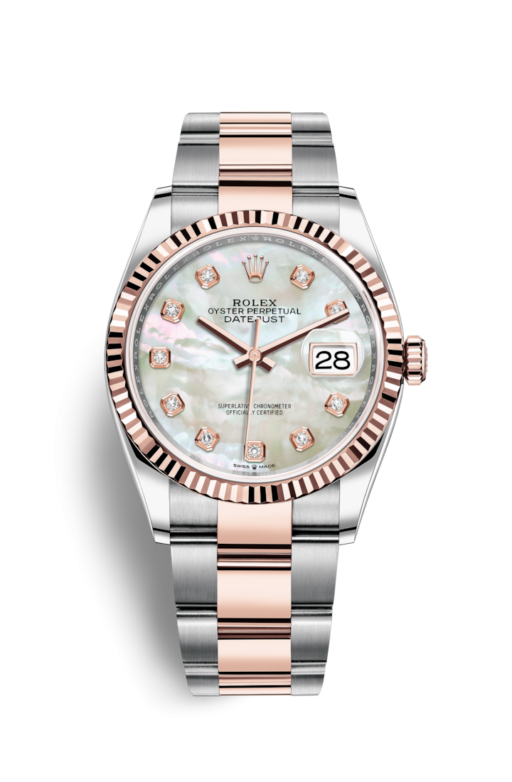 Rolex 126231-0022 : Datejust 36 Stainless Steel / Everose / Fluted / MOP Diamond / Oyster