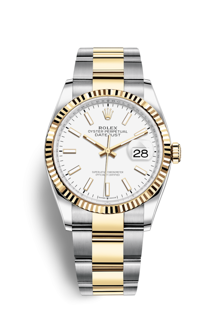 Rolex 126233-0020 : Datejust 36 Stainless Steel / Yellow Gold / Fluted / White / Oyster