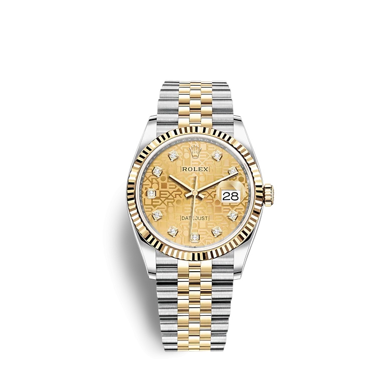 Rolex 126233-0033 : Datejust 36 Stainless Steel / Yellow Gold / Fluted / Champagne Computer / Jubilee
