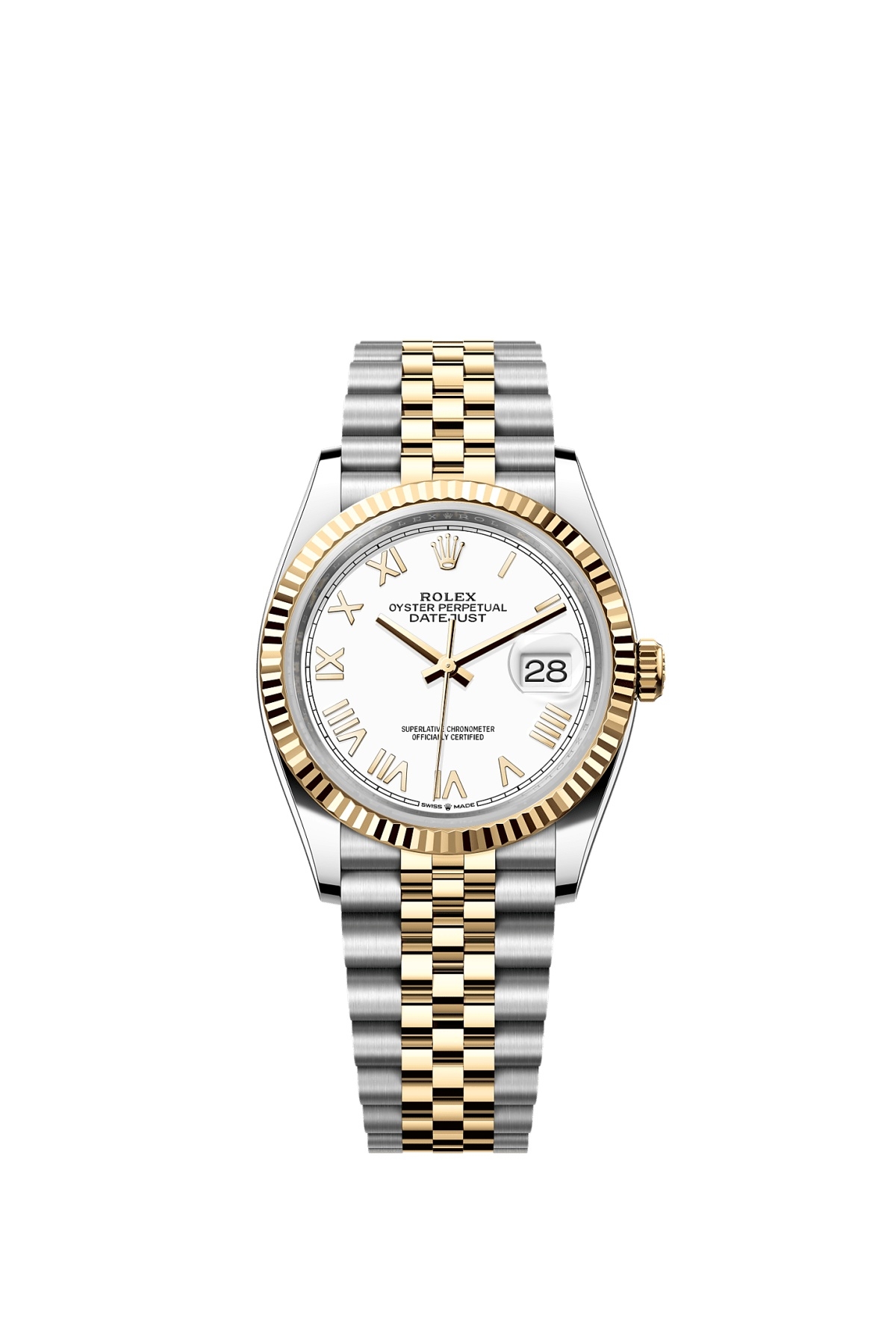 Rolex 126233-0047 : Datejust 36 Stainless Steel - Yellow Gold - Fluted / White Roman / Jubilee