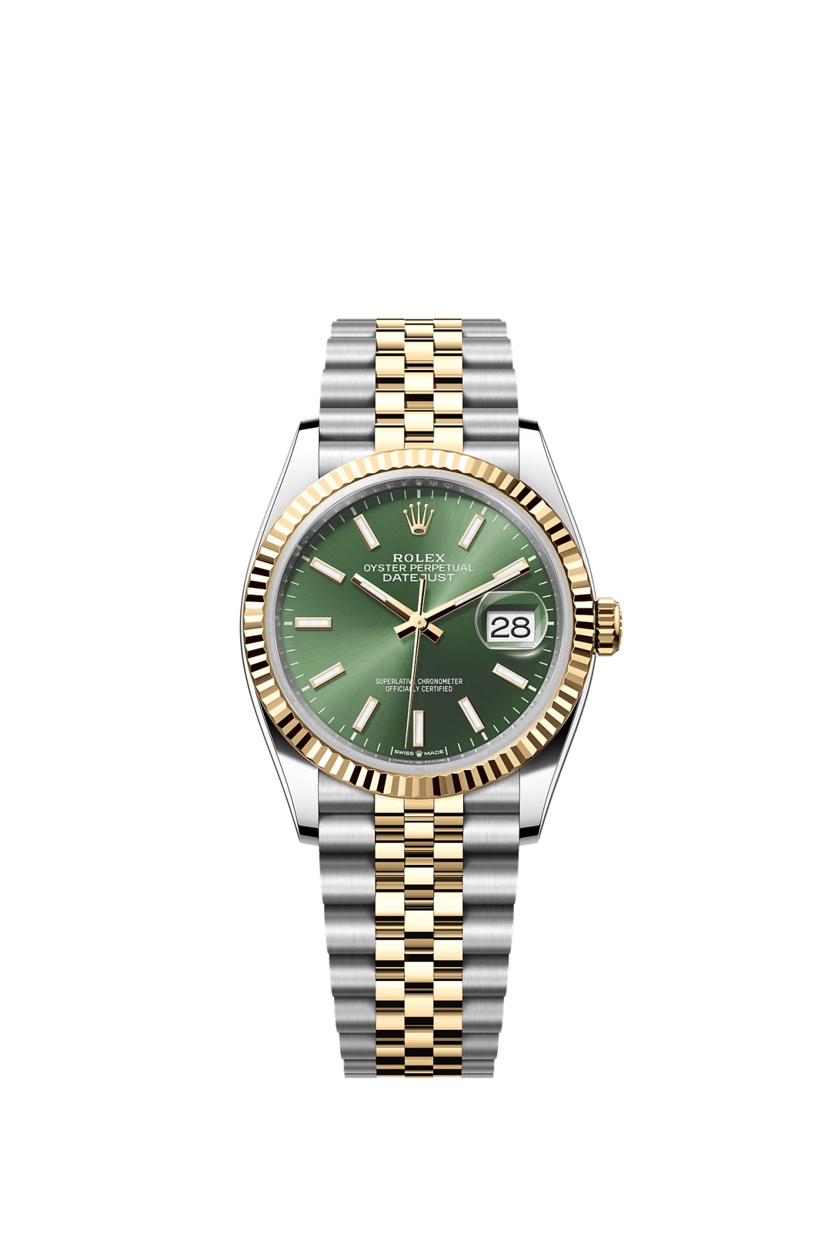 Rolex 126233-0057 : Datejust 36 Stainless Steel  - Yellow Gold - Fluted / Olive / Jubilee