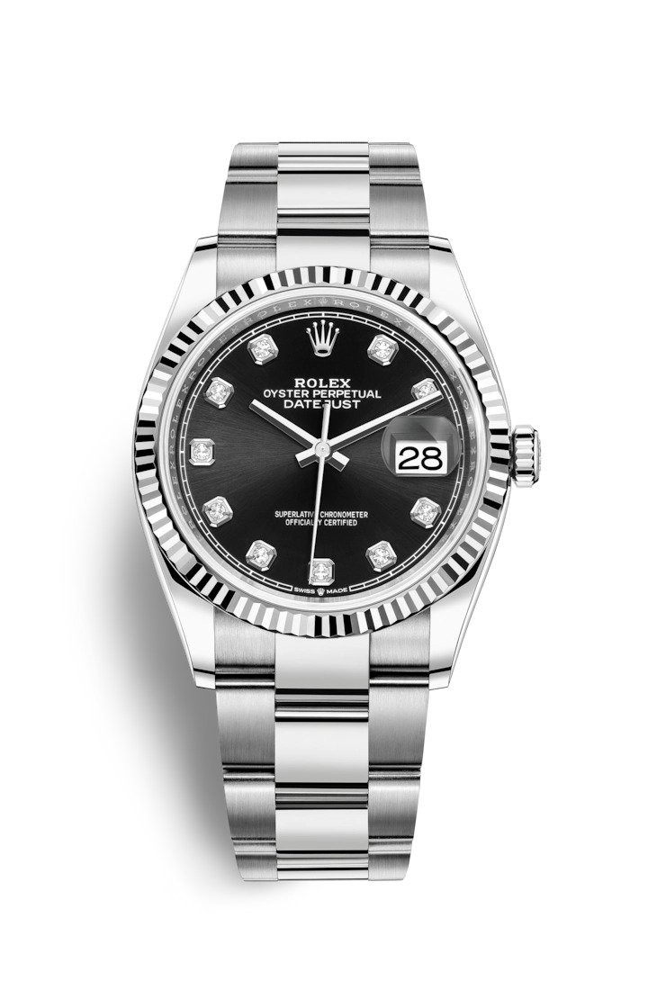 Rolex 126234-0028 : Datejust 36 Stainless Steel / Fluted / Black-Diamond / Oyster