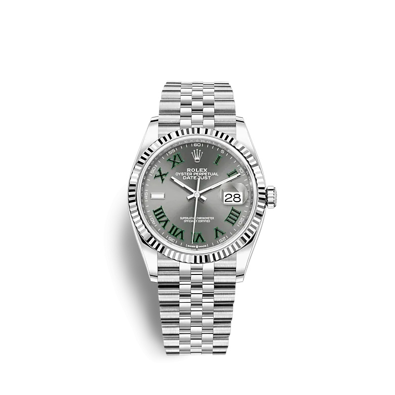 Rolex 126234-0045 : Datejust 36 Stainless Steel / Fluted / Slate - Roman / Jubilee