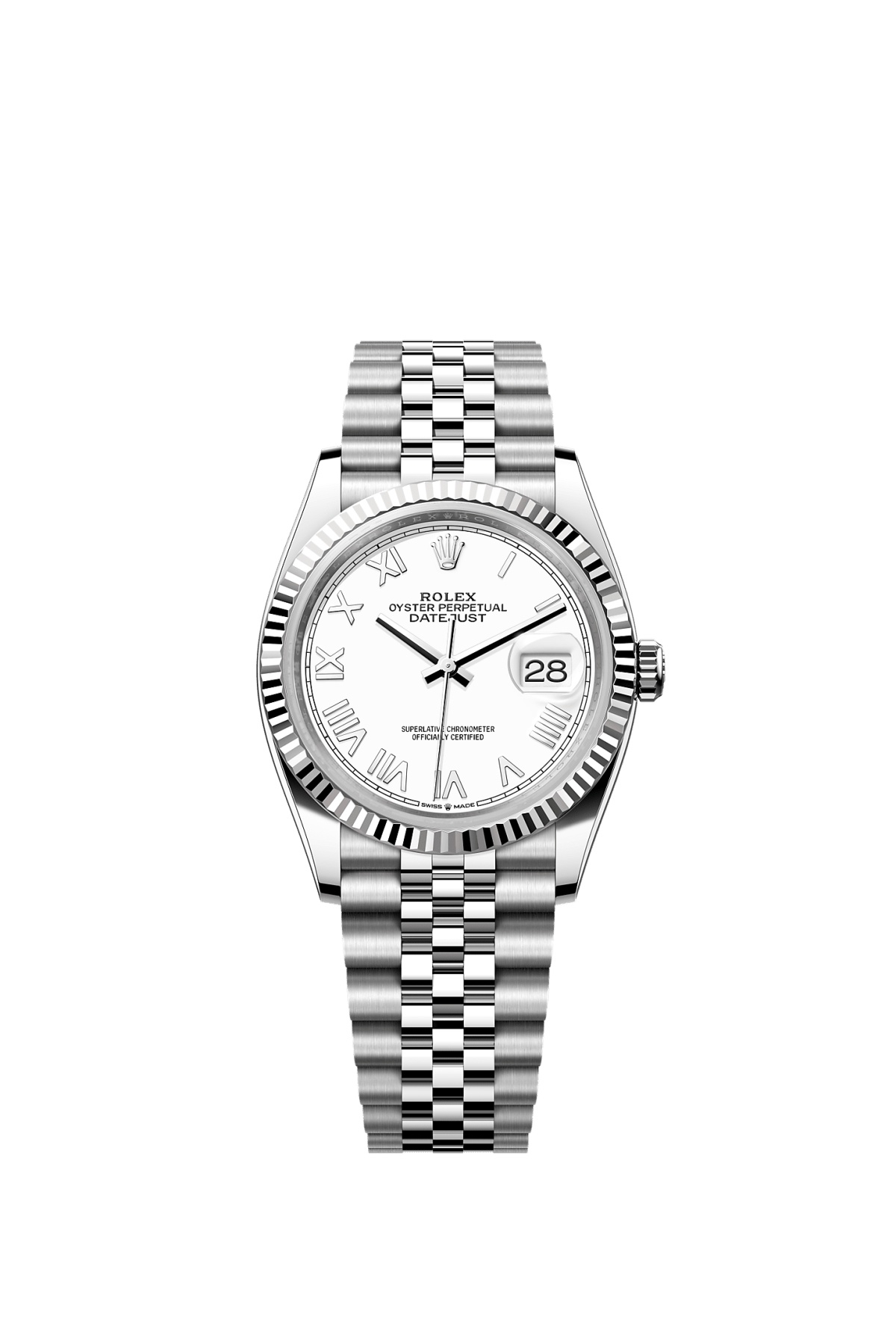 Rolex 126234-0061 : Datejust 36 Stainless Steel - Fluted / White Roman / Jubilee