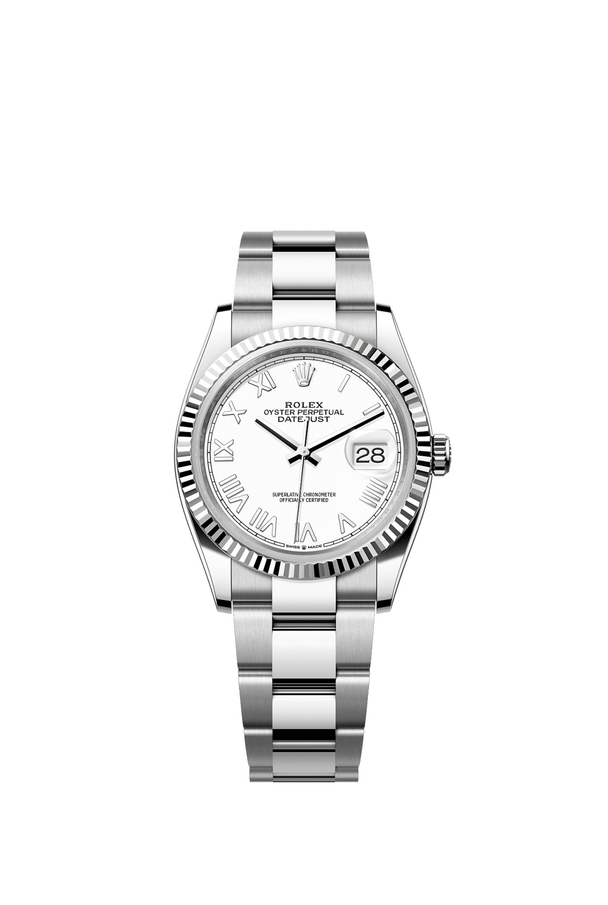Rolex 126234-0062 : Datejust 36 Stainless Steel - Fluted / White Roman / Oyster