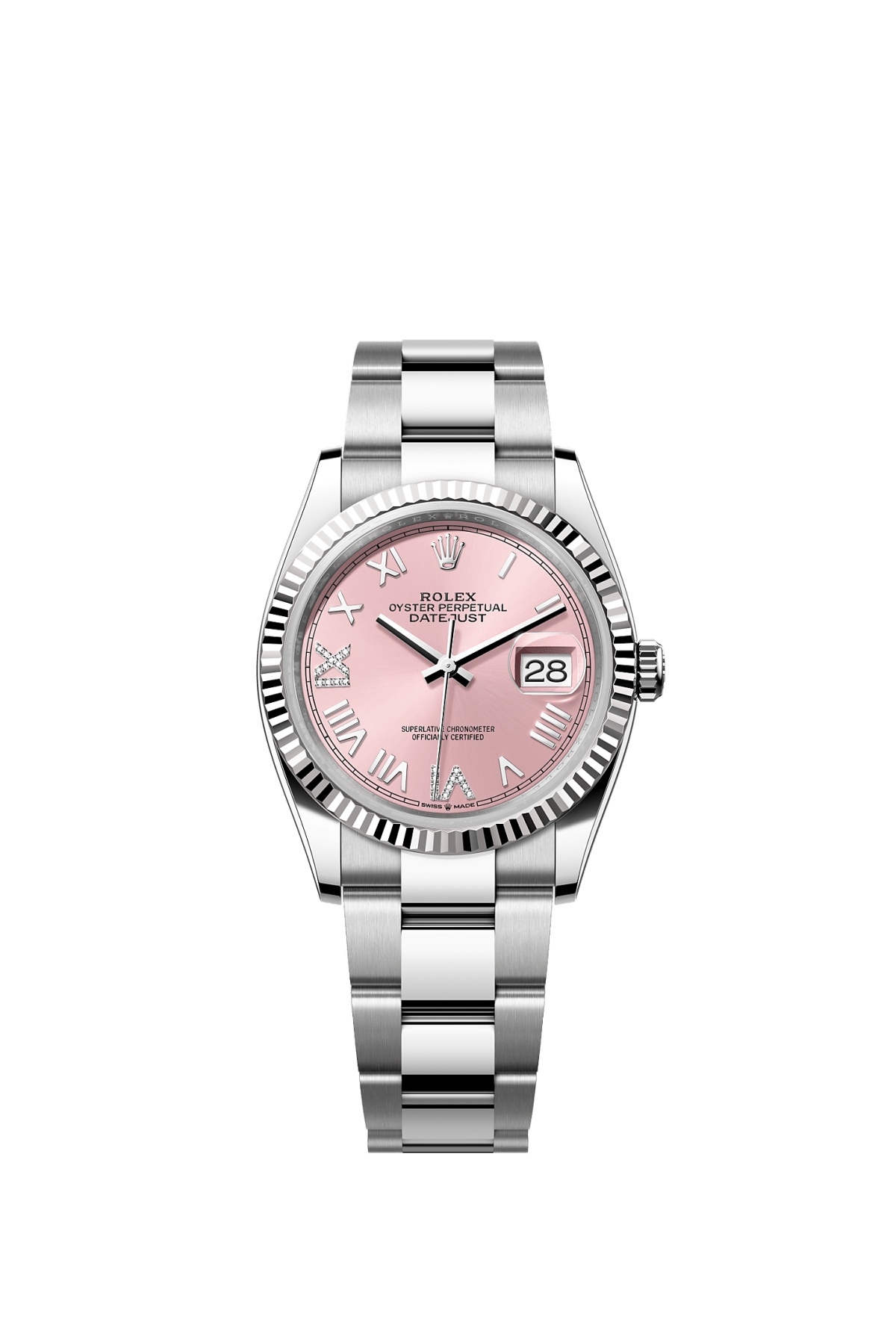 Rolex 126234-0066 : Datejust 36 Stainless Steel - Fluted / Pink Roman / Oyster