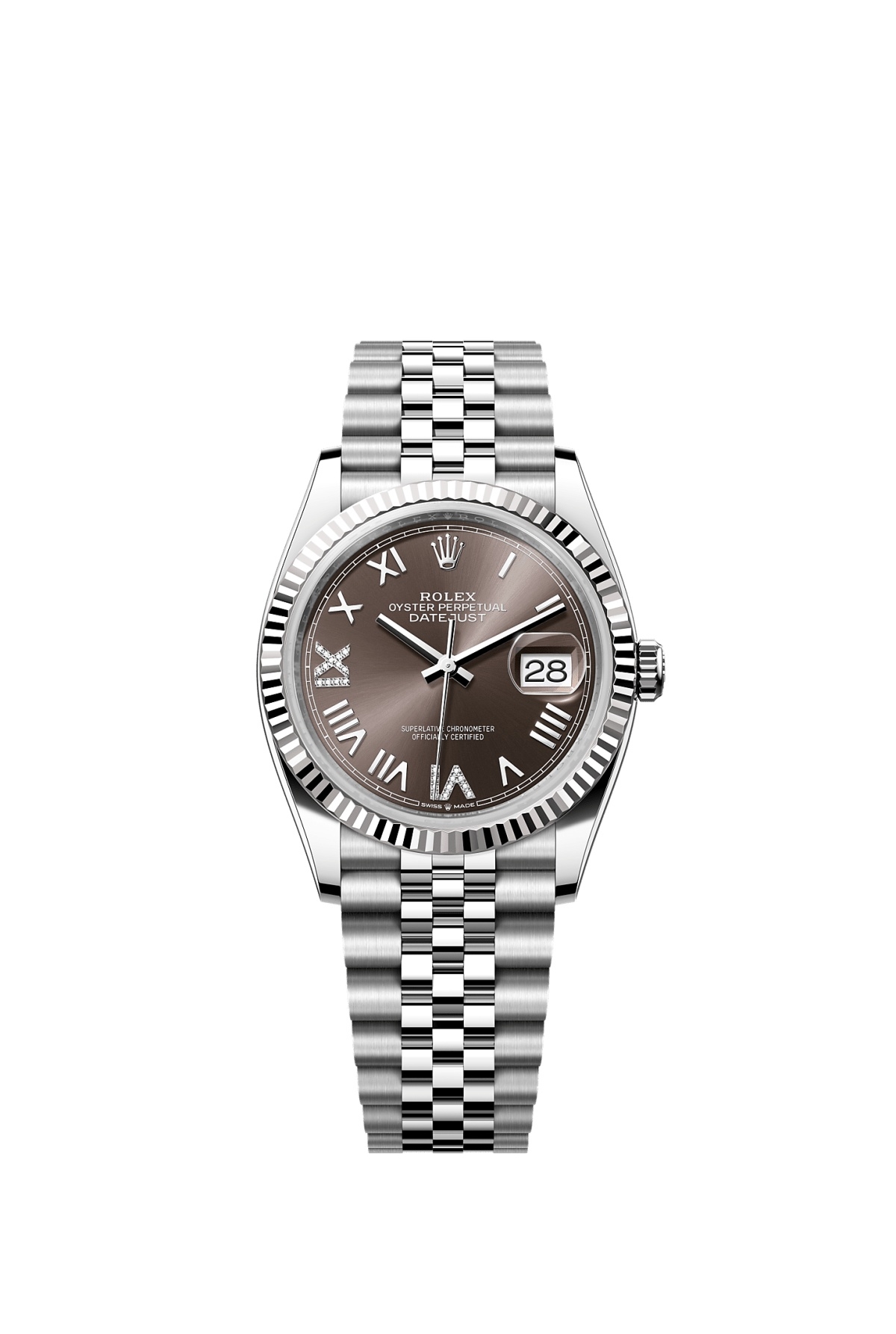Rolex 126234-0071 : Datejust 36 Stainless Steel - Fluted / Dark Grey Roman Diamond / Jubilee