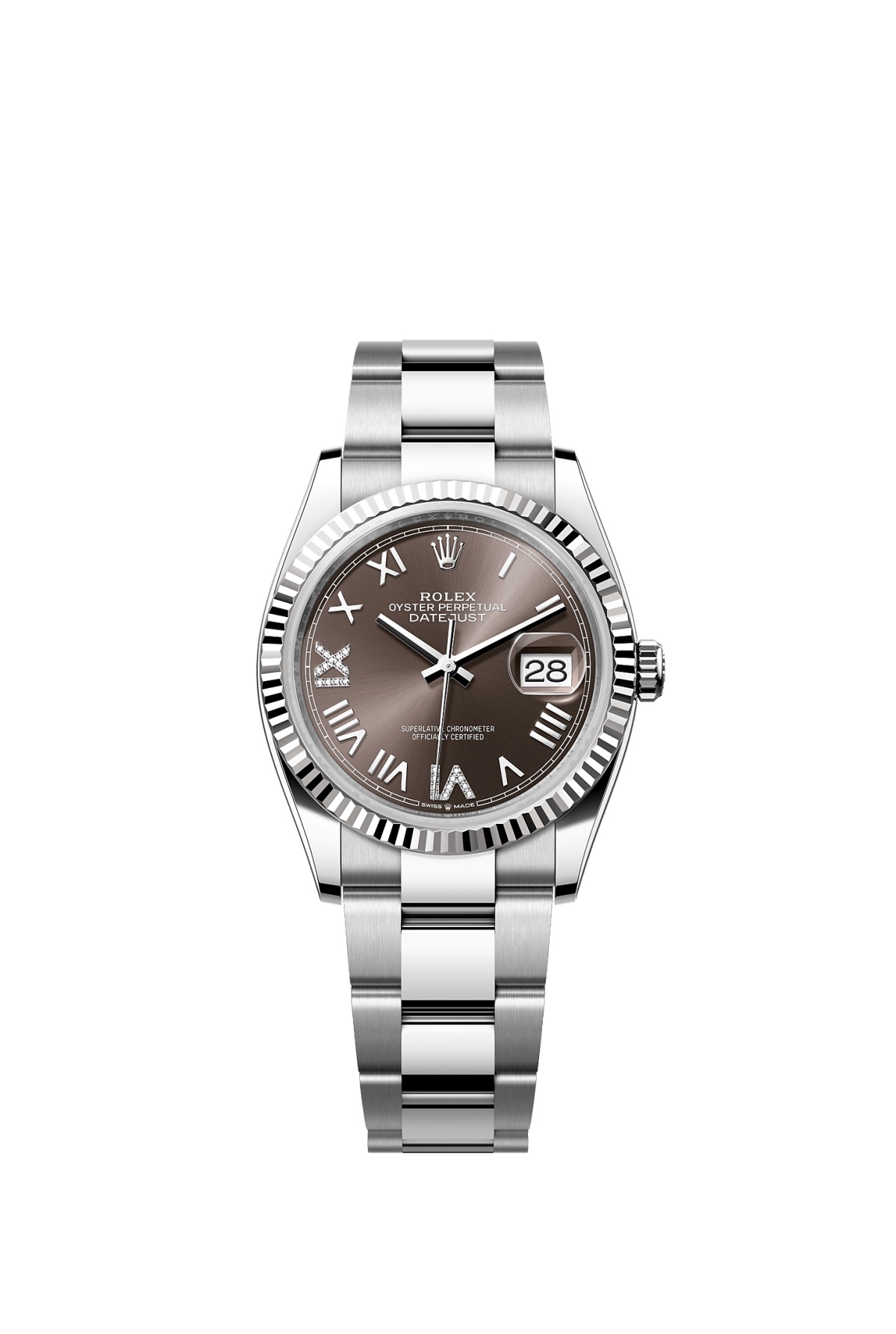 Rolex 126234-0072 : Datejust 36 Stainless Steel - Fluted / Dark Grey Roman Diamond / Oyster