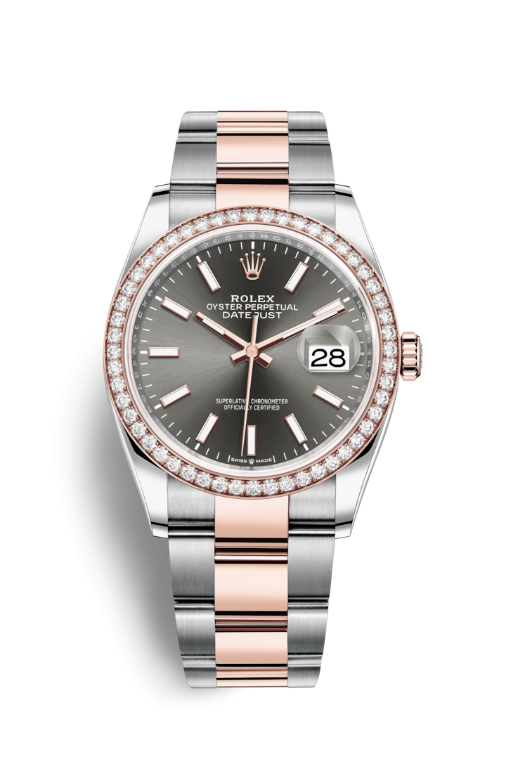 Rolex 126281RBR-0002 : Datejust 36 Stainless Steel / Everose / Diamond / Slate  / Oyster