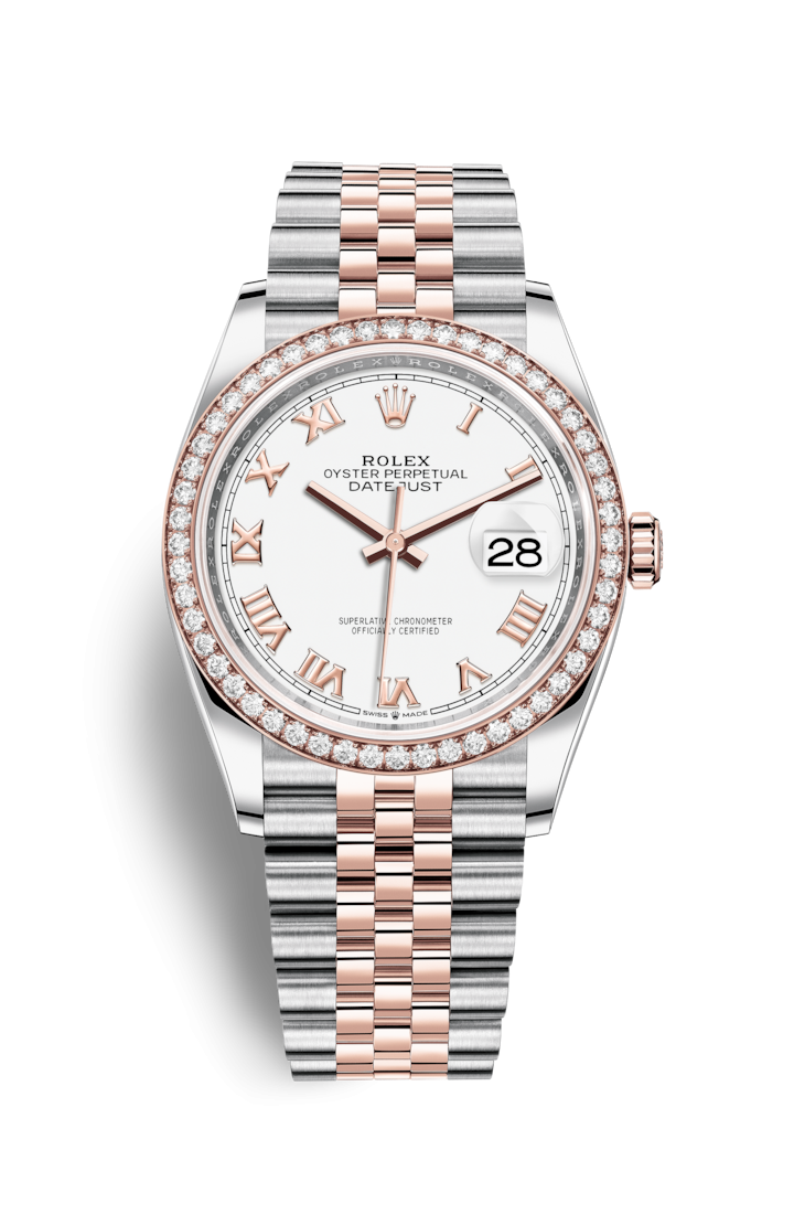 Rolex 126281RBR-0003 : Datejust 36 Stainless Steel / Everose / Diamond / White Roman / Jubilee