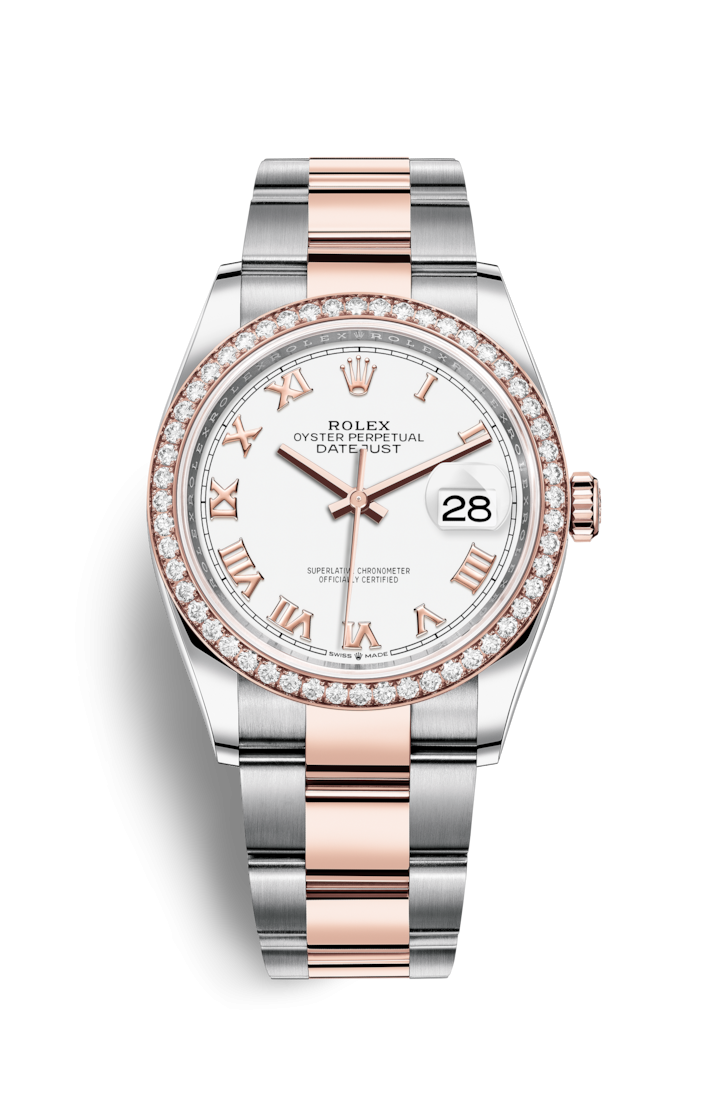 Rolex 126281RBR-0004 : Datejust 36 Stainless Steel / Everose / Diamond / White Roman / Oyster
