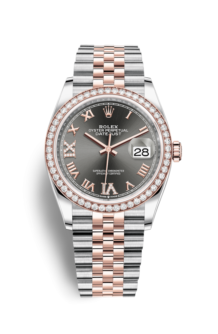 Rolex 126281RBR-0011 : Datejust 36 Stainless Steel / Everose / Diamond / Slate Roman Diamond / Jubilee