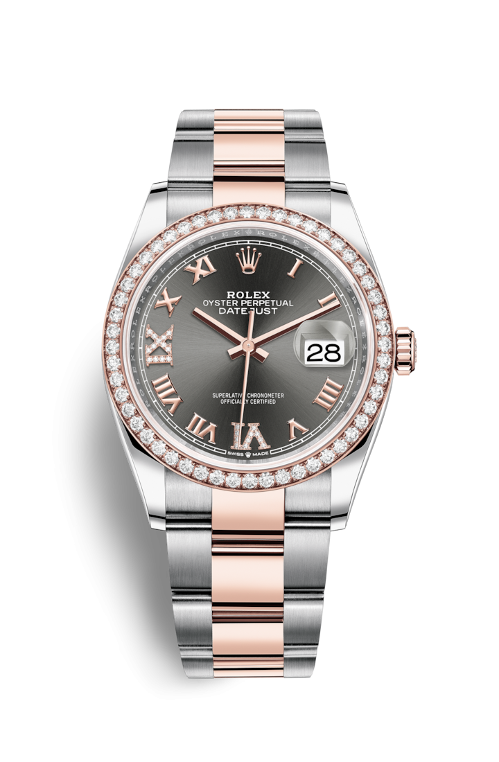 Rolex 126281RBR-0012 : Datejust 36 Stainless Steel / Everose / Diamond / Slate  Roman Diamond / Oyster