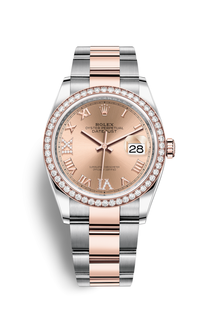 Rolex 126281RBR-0016 : Datejust 36 Stainless Steel / Everose / Diamond / Rose Roman Diamond / Oyster