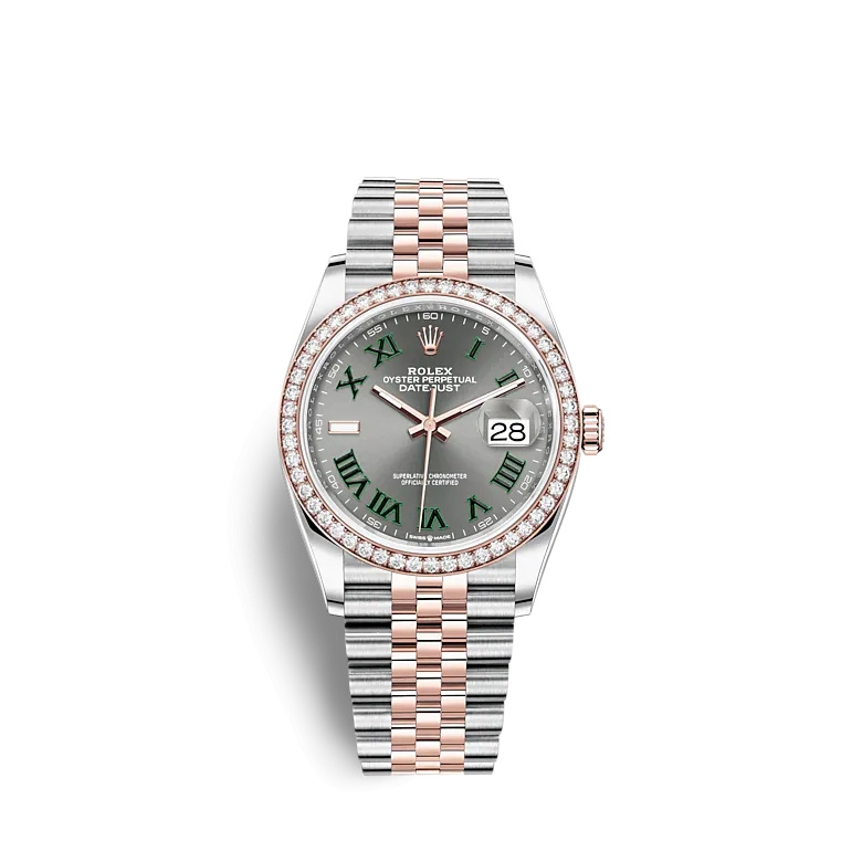 Rolex 126281RBR-0017 : Datejust 36 Stainless Steel / Everose / Diamond / Slate -  Roman / Jubilee