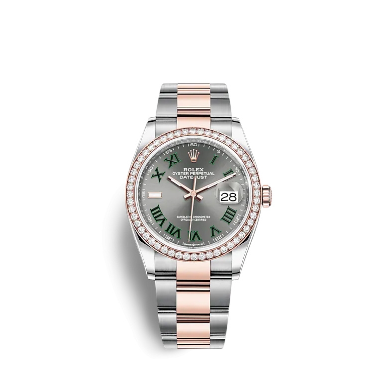 Rolex 126281RBR-0018 : Datejust 36 Stainless Steel / Everose / Diamond / Slate -  Roman / Oyster