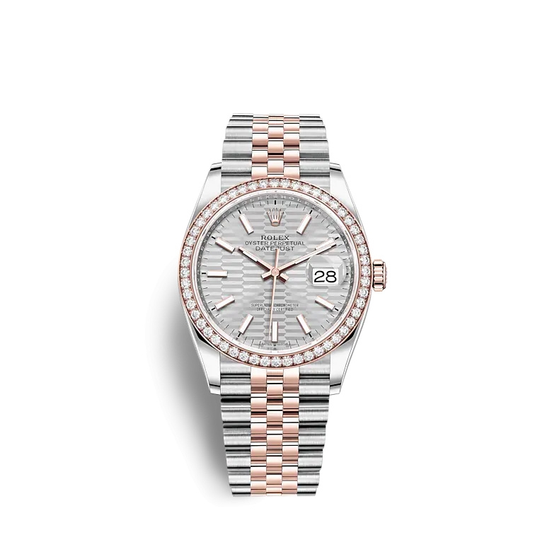 Rolex 126281RBR-0021 : Datejust 36 Stainless Steel / Everose / Diamond / Silver - Fluted / Jubilee