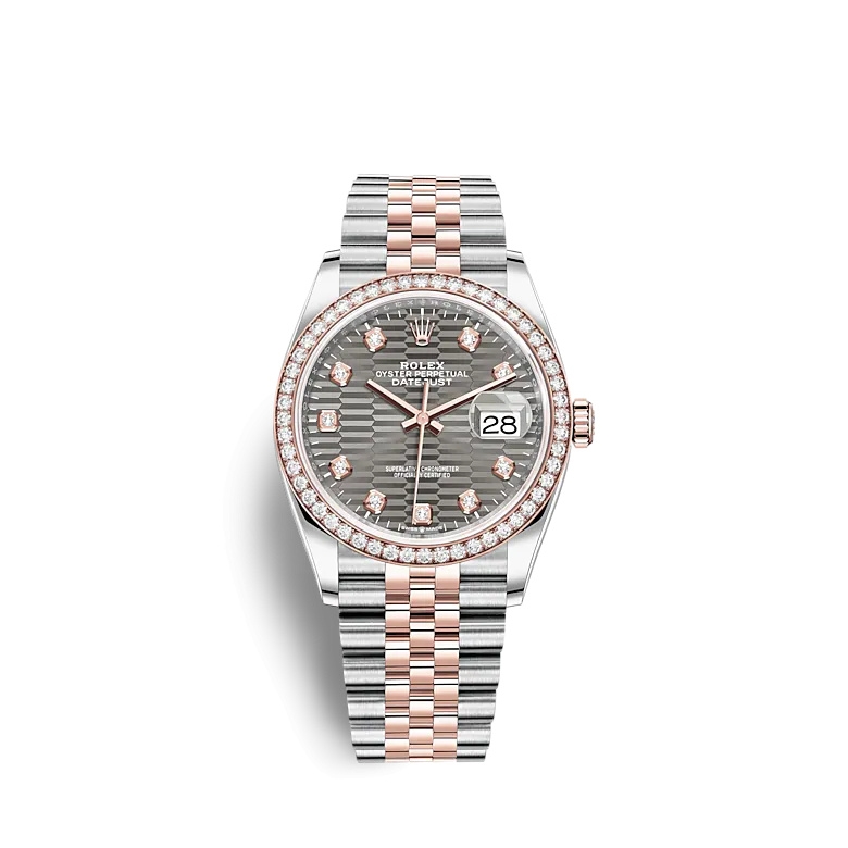 Rolex 126281RBR-0029 : Datejust 36 Stainless Steel / Everose / Diamond / Slate - Fluted - Diamond / Jubilee