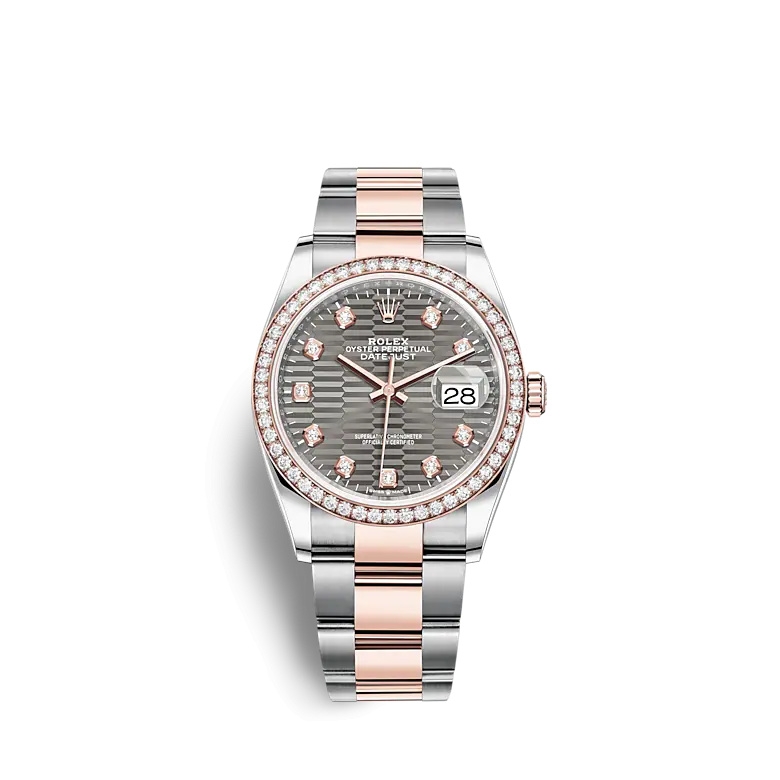Rolex 126281RBR-0030 : Datejust 36 Stainless Steel / Everose / Diamond / Slate - Fluted - Diamond / Oyster