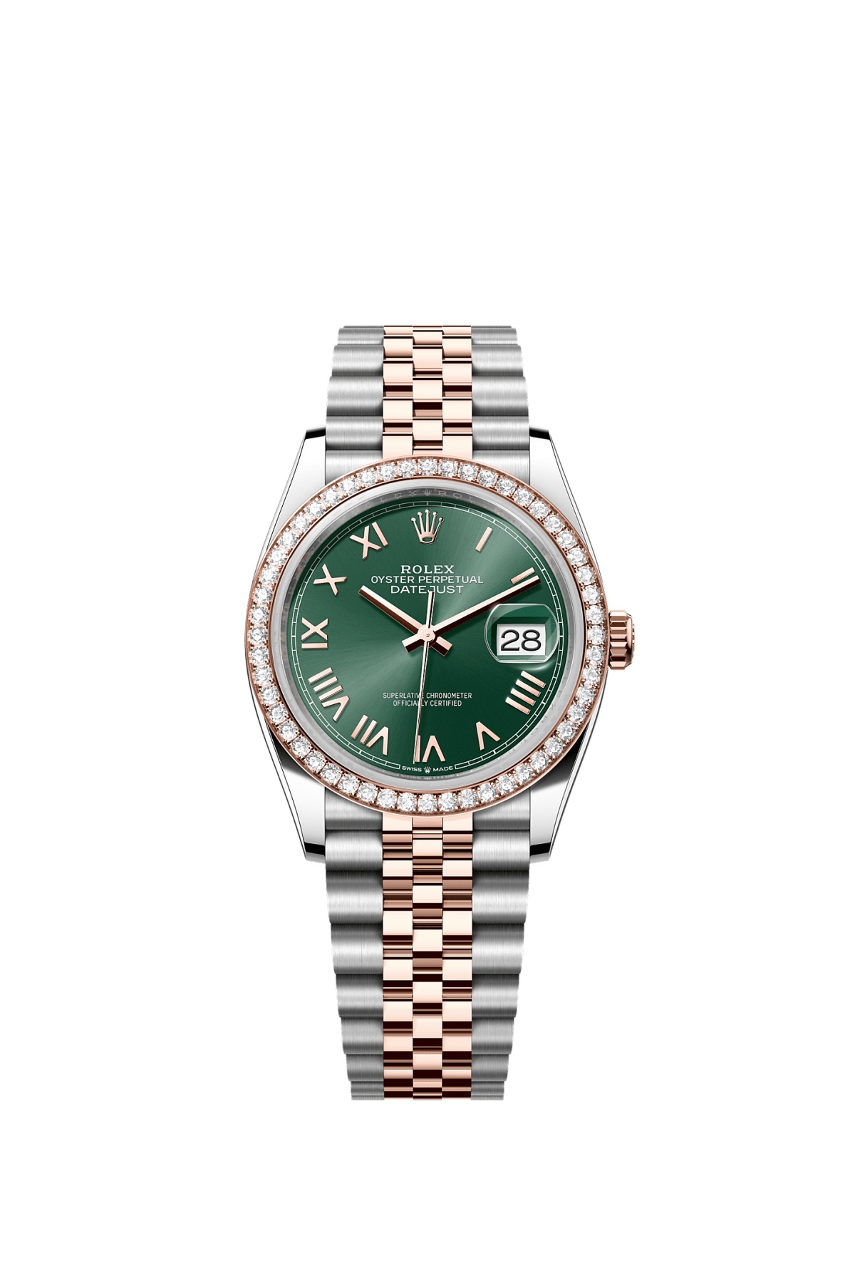 Rolex 126281RBR-0039 : Datejust 36 Stainless Stainless Steel - Everose - Diamond / Mint Green Roman / Jubilee