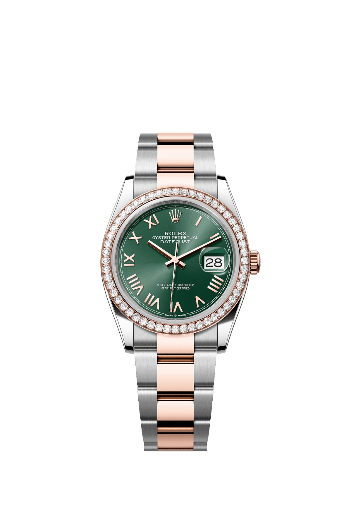 Rolex 126281RBR-0040 : Datejust 36 Stainless Stainless Steel - Everose - Diamond / Mint Green Roman / Oyster