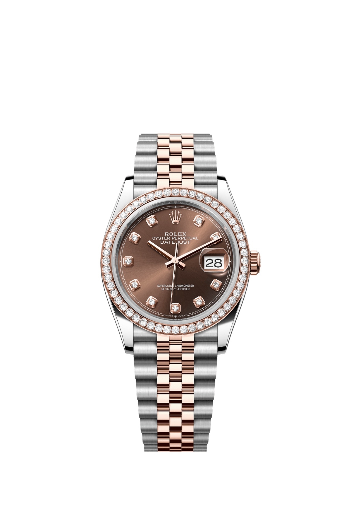 Rolex 126281RBR-0041 : Datejust 36 Stainless Steel - Everose - Diamond / Chocolate - Diamond / Jubilee