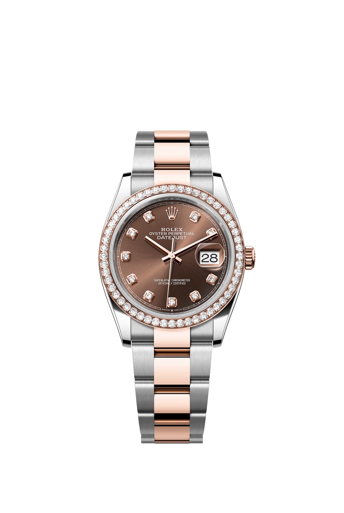 Rolex 126281RBR-0042 : Datejust 36 Stainless Steel - Everose - Diamond / Chocolate - Diamond / Oyster