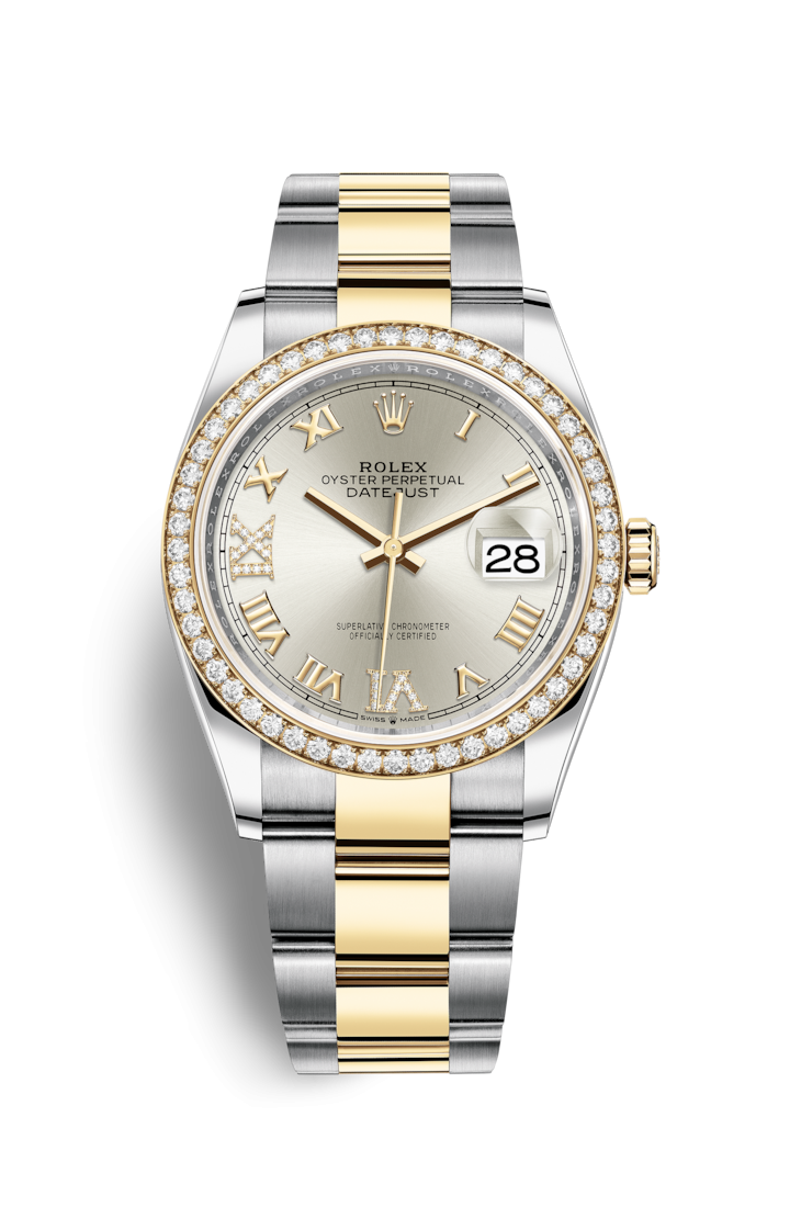 Rolex 126283RBR-0018 : Datejust 36 Stainless Steel / Yellow Gold / Diamond / Silver Roman Diamond / Oyster