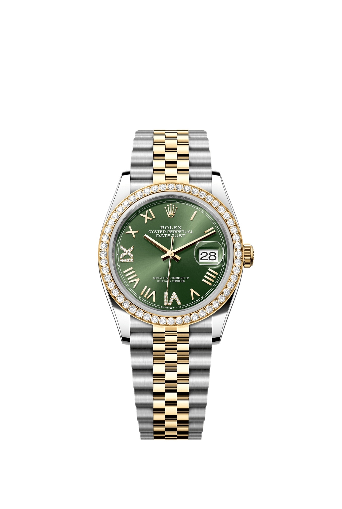 Rolex 126283RBR-0035 : Datejust 36 Stainless Steel  - Yellow Gold - Diamond / Olive Roman Diamond  / Jubilee