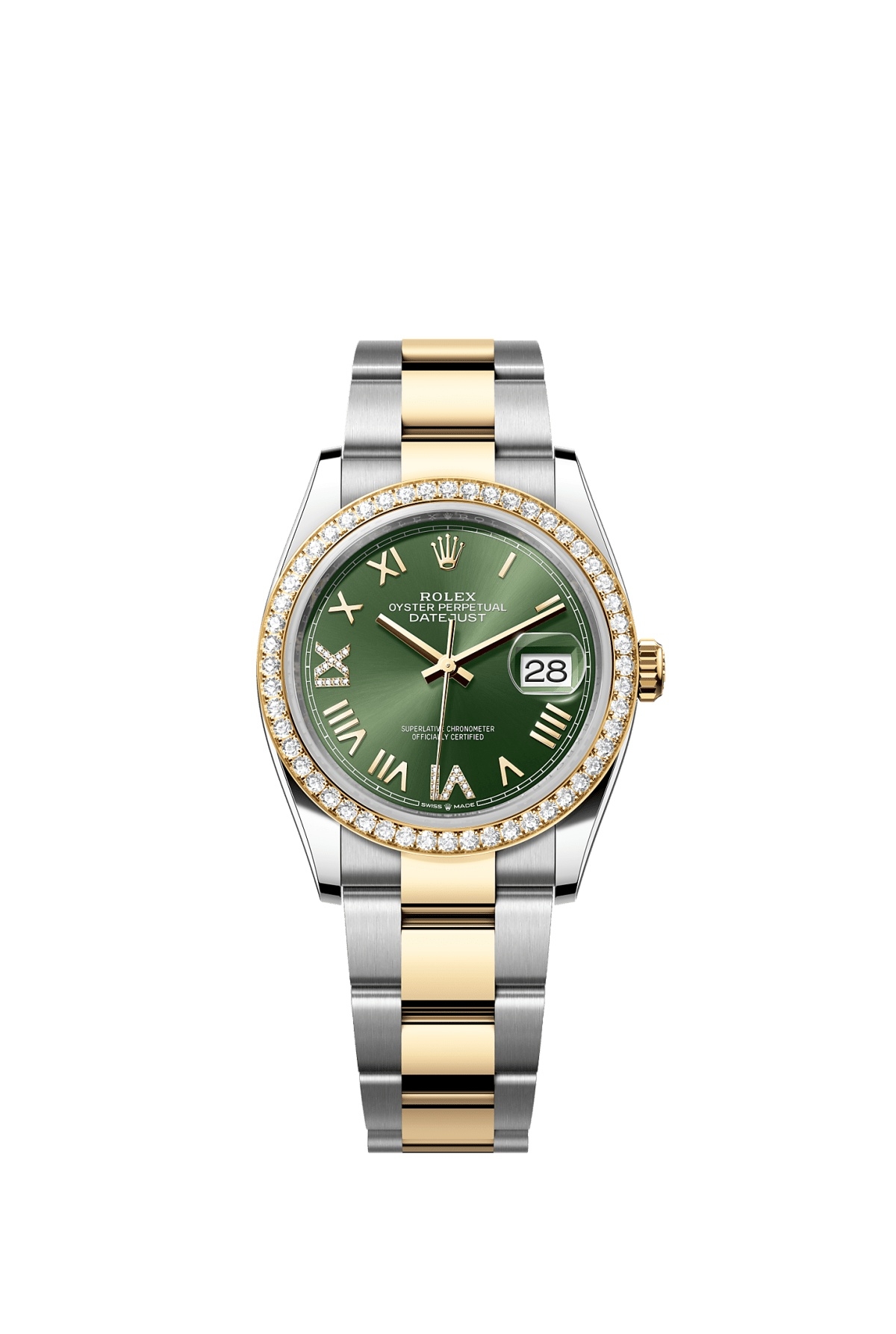 Rolex 126283RBR-0036 : Datejust 36 Stainless Steel  - Yellow Gold - Diamond / Olive Roman Diamond  / Oyster