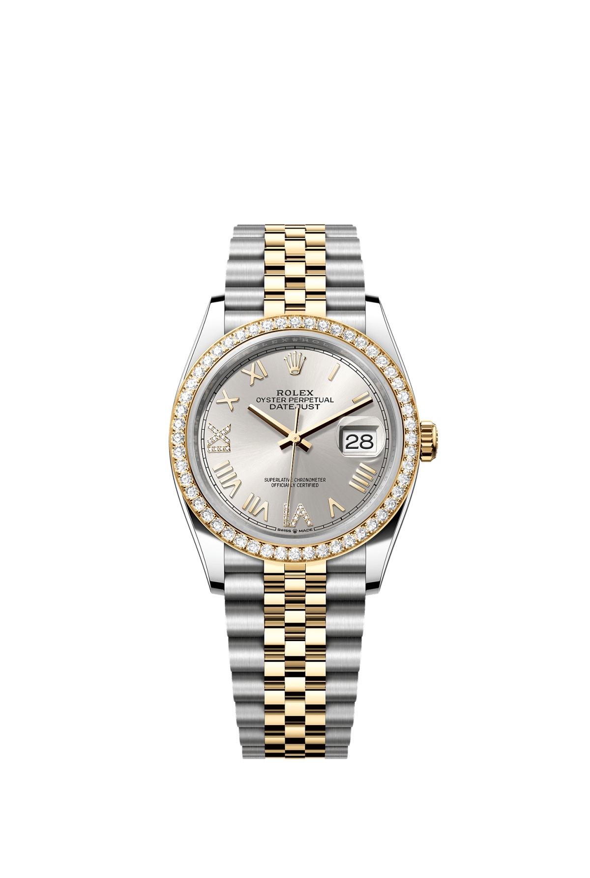 Rolex 126283RBR-0037 : Datejust 36 Stainless Steel  - Yellow Gold - Diamond / Silver Roman Diamond  / Jubilee