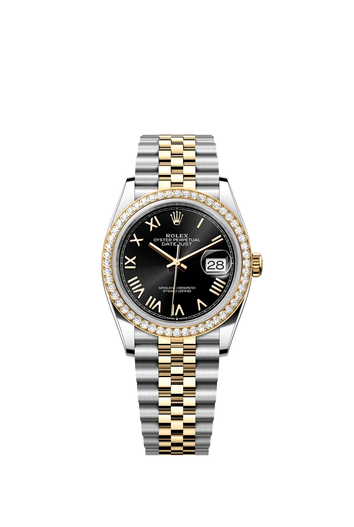 Rolex 126283RBR-0041 : Datejust 36 Stainless Steel - Yellow Gold - Diamond / Black Roman / Jubilee