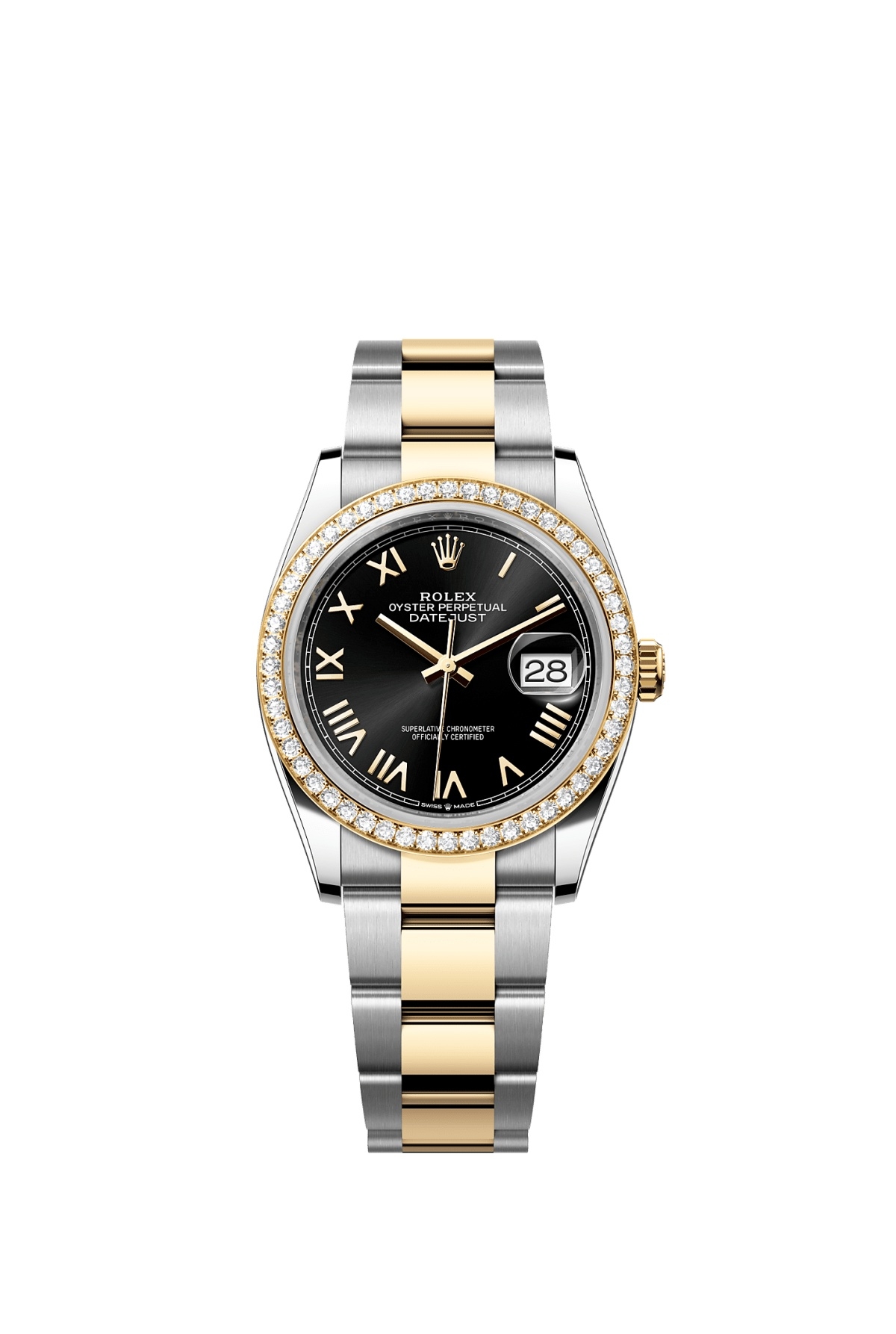 Rolex 126283RBR-0042 : Datejust 36 Stainless Steel - Yellow Gold - Diamond / Black Roman / Oyster