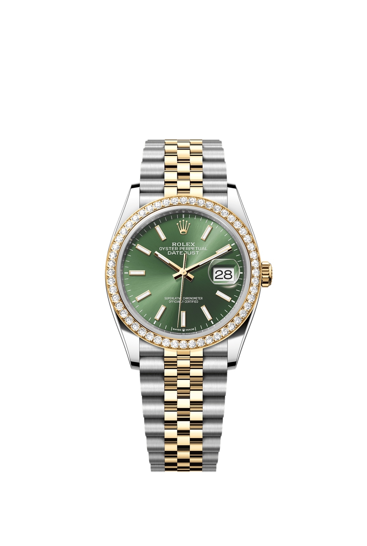 Rolex 126283RBR-0043 : Datejust 36 Stainless Steel  - Yellow Gold - Diamond / Olive / Jubilee