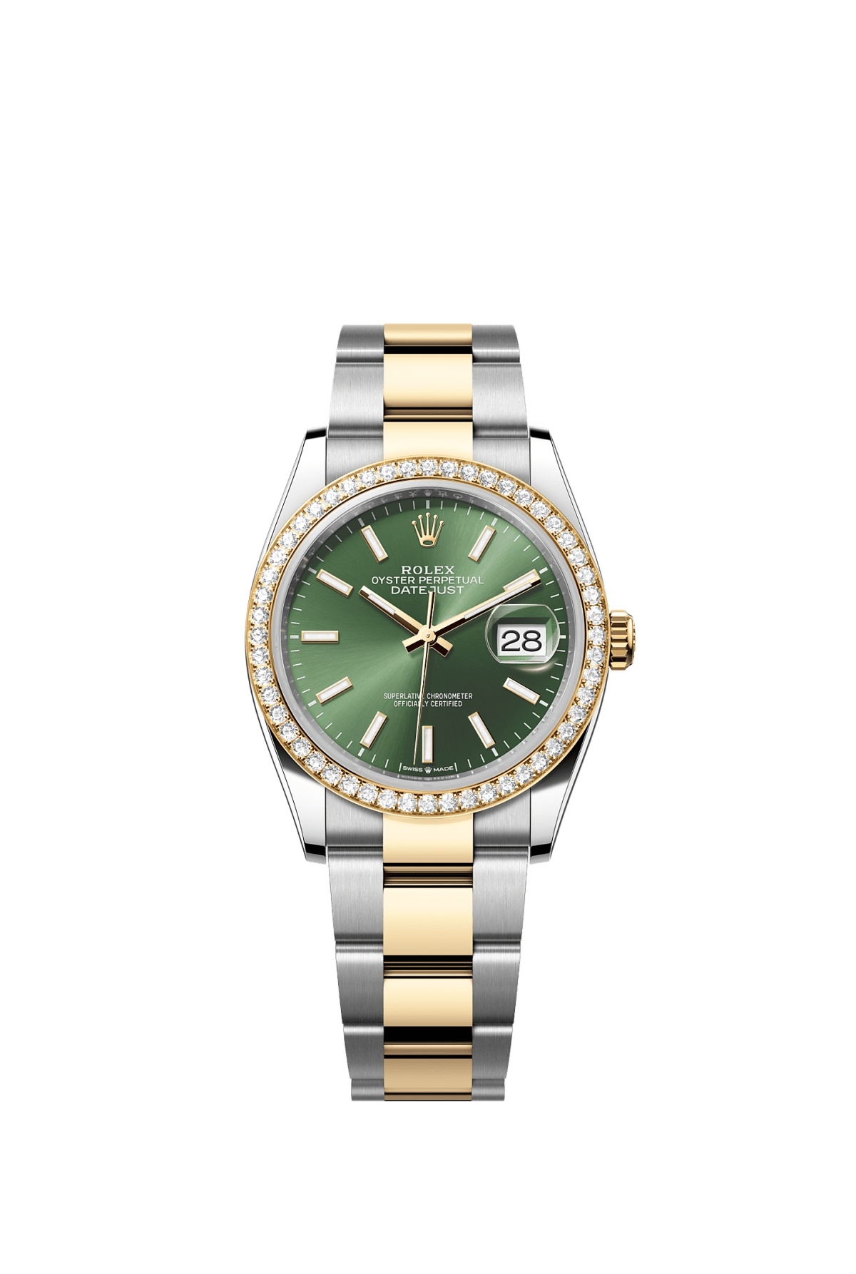 Rolex 126283RBR-0044 : Datejust 36 Stainless Steel  - Yellow Gold - Diamond / Olive / Jubilee