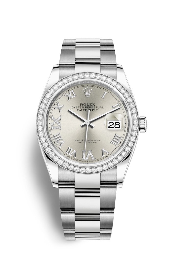 Rolex 126284RBR-0022 : Datejust 36 Stainless Steel / Diamond / Silver Roman-Diamonds / Oyster