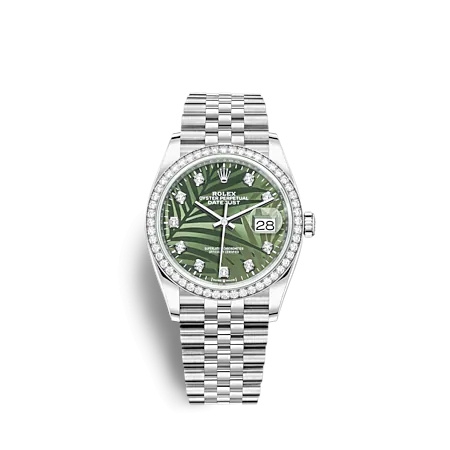 Rolex 126284RBR-0047 : Datejust 36 Stainless Steel - Diamond / Green - Palm - Diamond / Jubilee