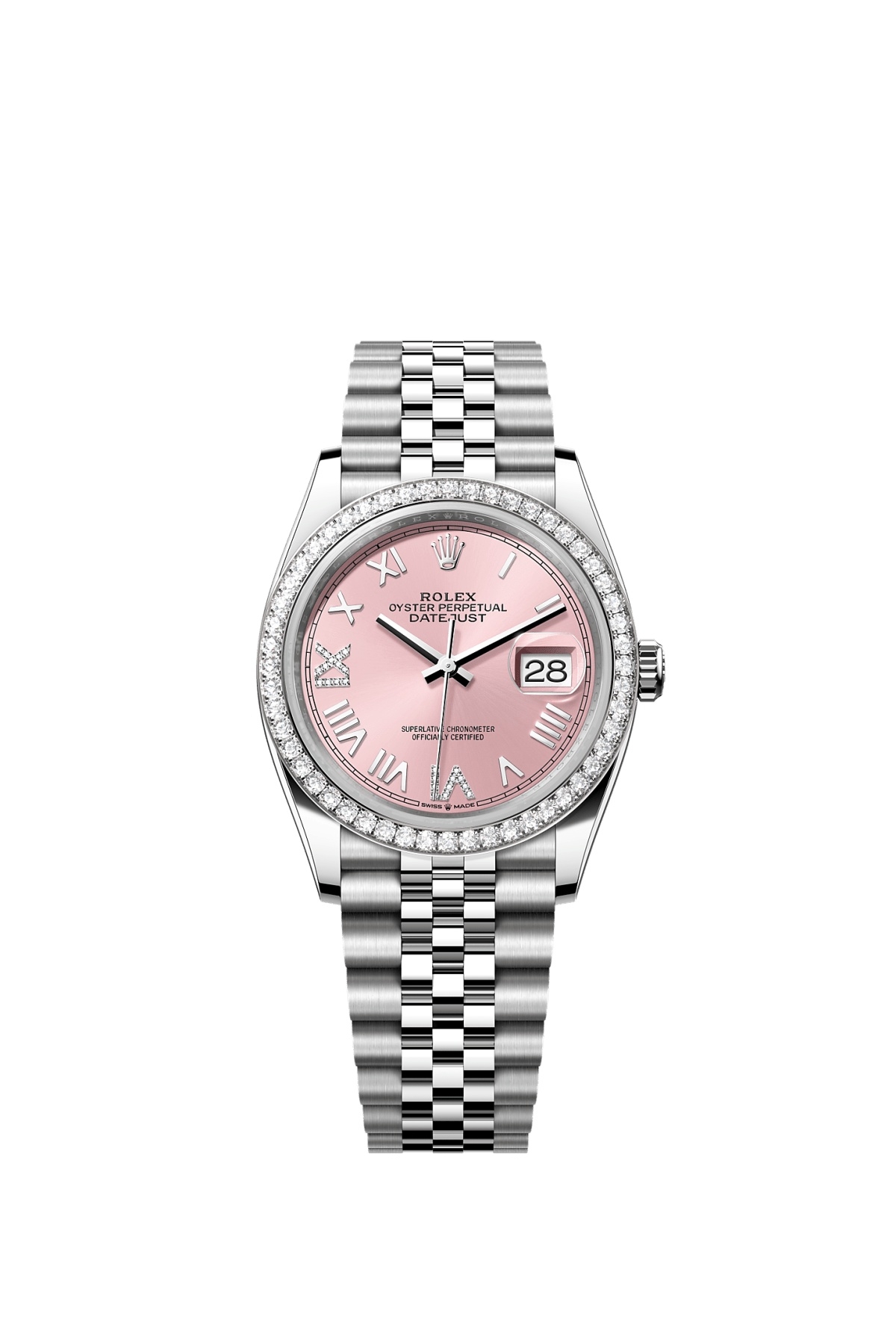 Rolex 126284RBR-0057 : Datejust 36 Stainless Steel - Diamond / Pink Roman / Jubilee