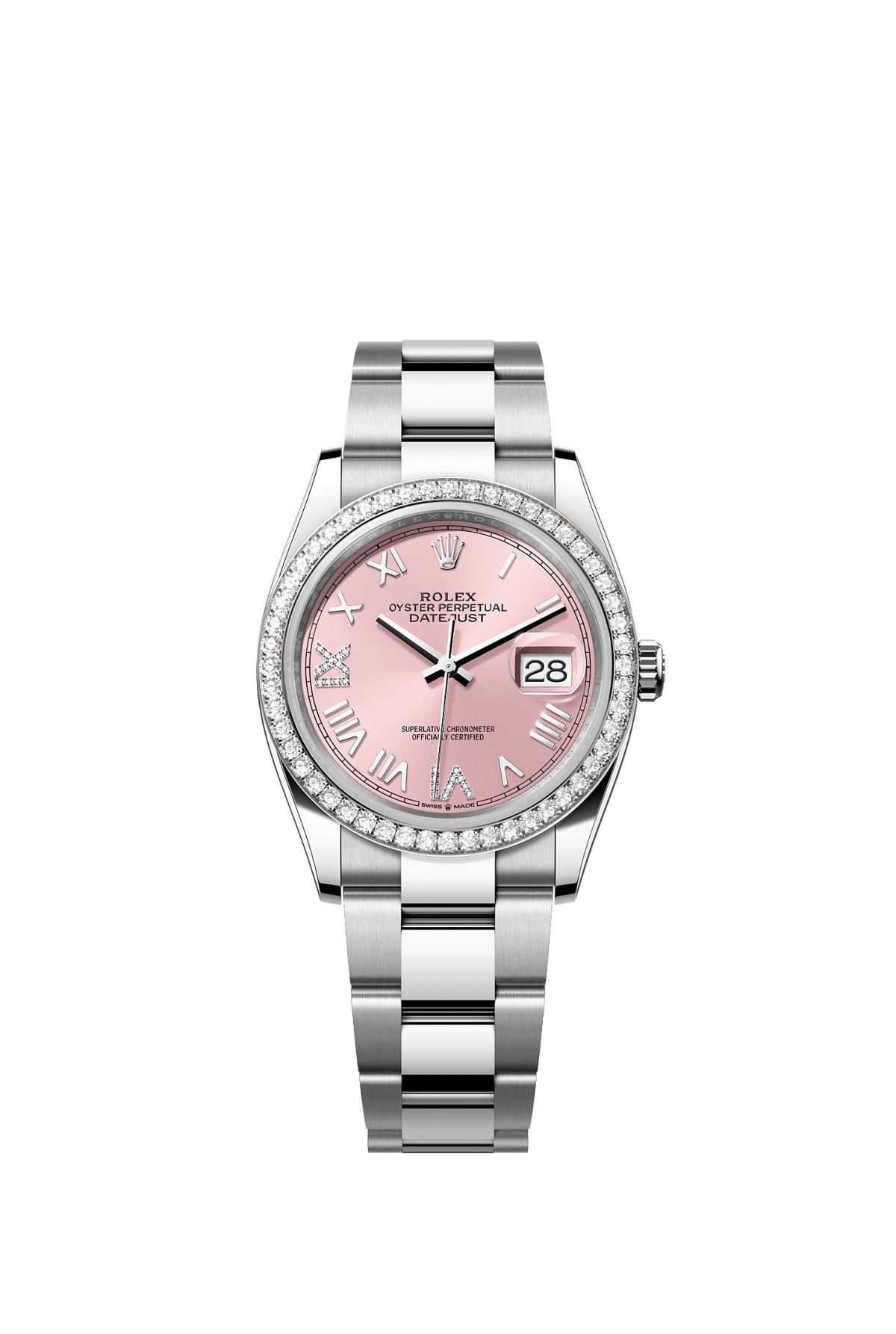 Rolex 126284RBR-0058 : Datejust 36 Stainless Steel - Diamond / Pink Roman / Oyster