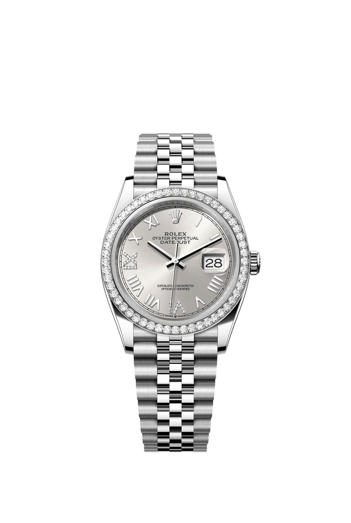 Rolex 126284RBR-0059 : Datejust 36 Stainless Steel - Diamond / Silver Roman Diamond / Oyster