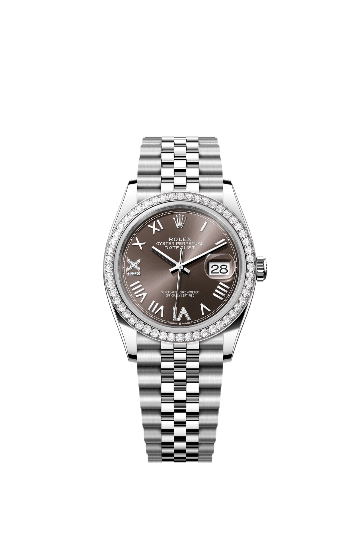 Rolex 126284RBR-0063 : Datejust 36 Stainless Steel - Diamond/ Dark Grey Roman Diamond / Jubilee