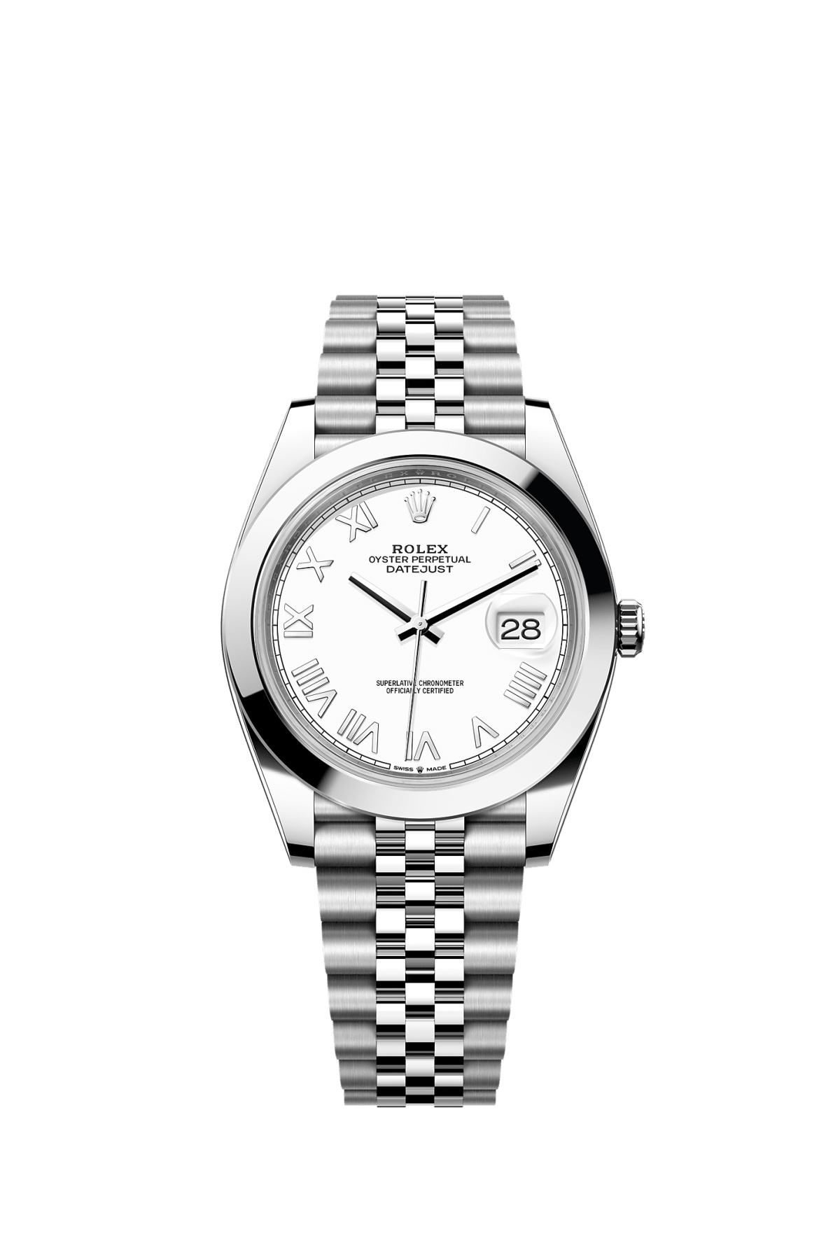 Rolex 126300-0028 : Datejust 41 Stainless Steel Smooth / White - Roman / Oyster