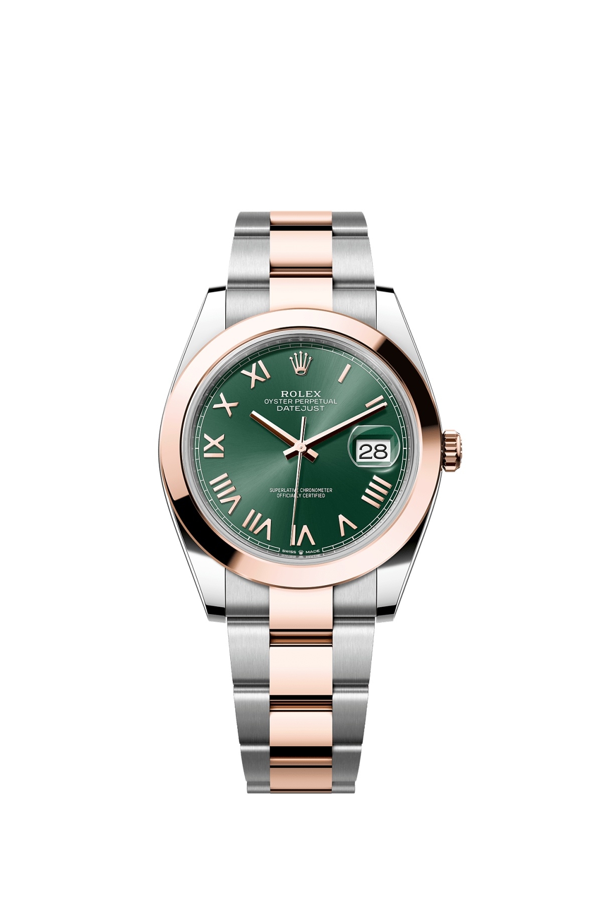 Rolex 126301-0021 : Datejust 41 Stainless Steel - Everose - Smooth / Mint Green Roman / Oyster
