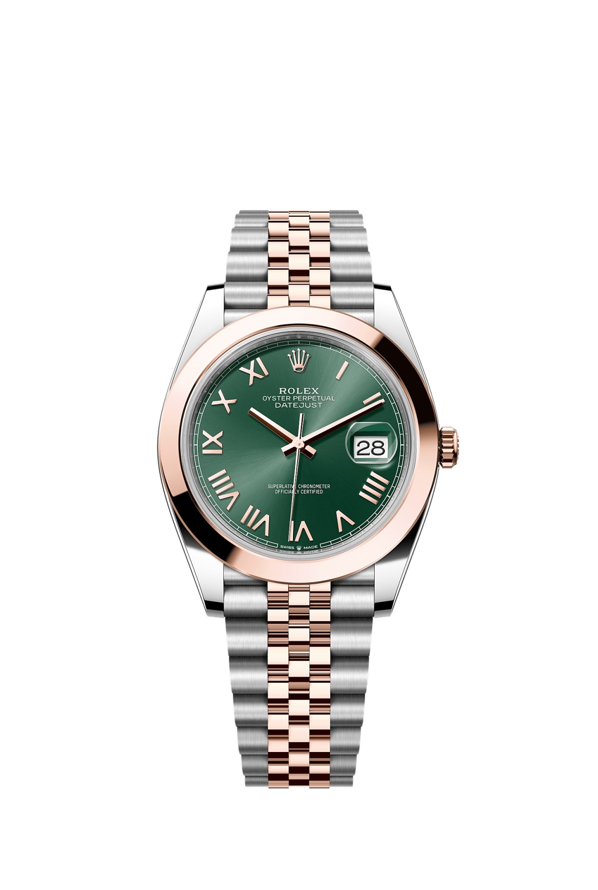 Rolex 126301-0022 : Datejust 41 Stainless Steel - Everose - Smooth / Mint Green Roman / Jubilee